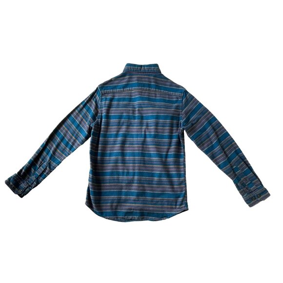 Goodfellow and Co Mens Small Button-Down Flannel Shirt Blue Striped Long Sleeve - Picture 6 of 8